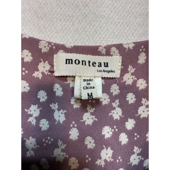 Monteau Los Angeles Womens Floral Cinched Front Sundress Sze M Mauve Floral Boho - Picture 3 of 13